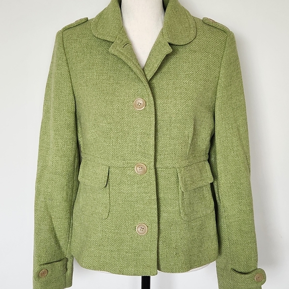 Banana Republic Coat Jacket Wool Tweed Peacoat Y2K Green S Small - Picture 1 of 14